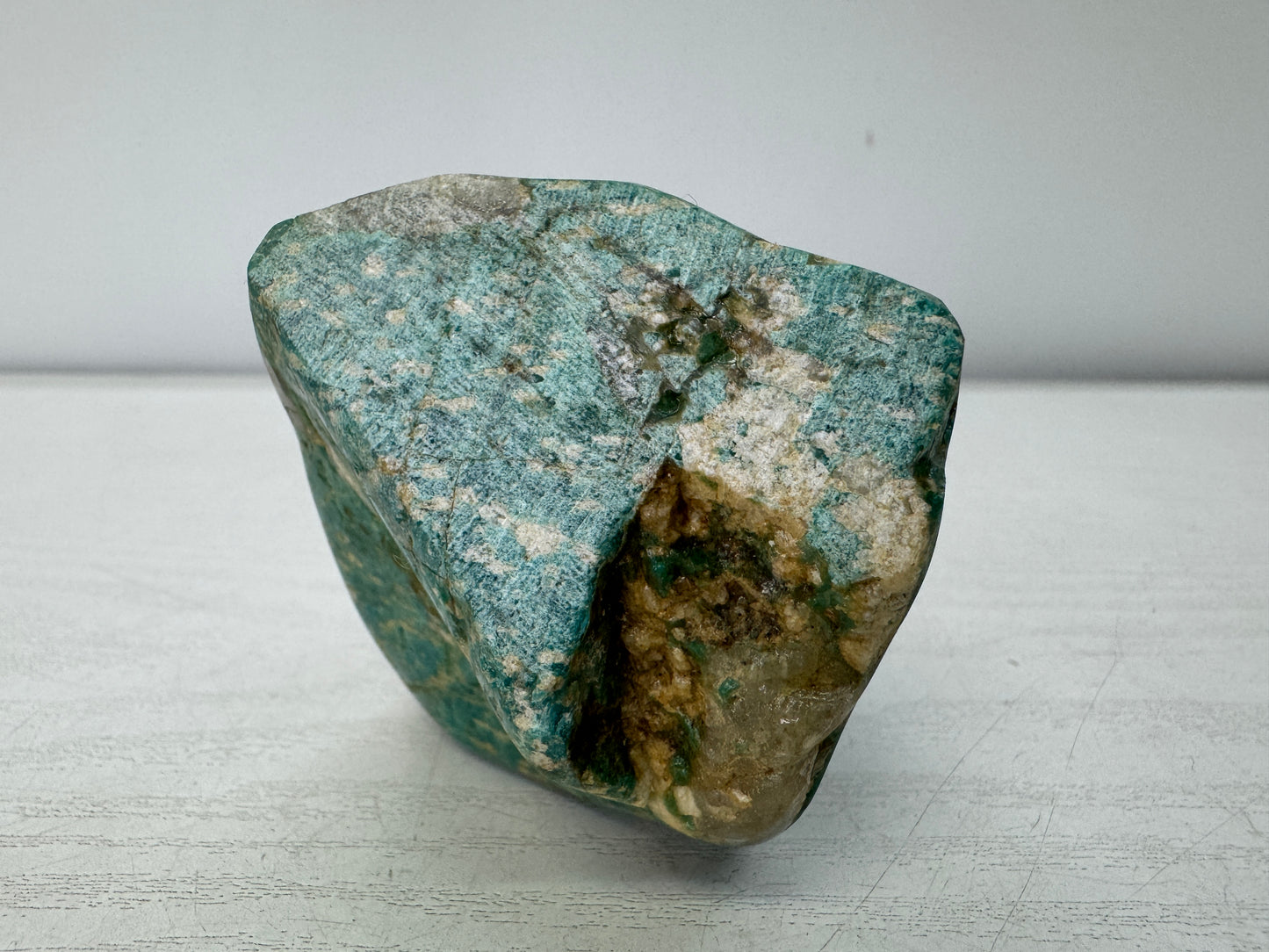 Y10993 OKIMONO Green natural viewing stone wooden stand Japan antique interior