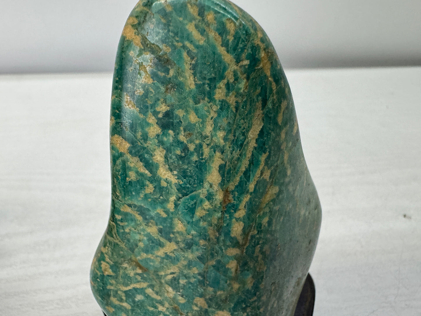 Y10993 OKIMONO Green natural viewing stone wooden stand Japan antique interior