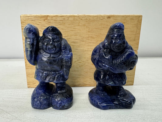Y10994 STATUE Lapis Lazuli Ebisu Daikoku figurine box Japan antique interior