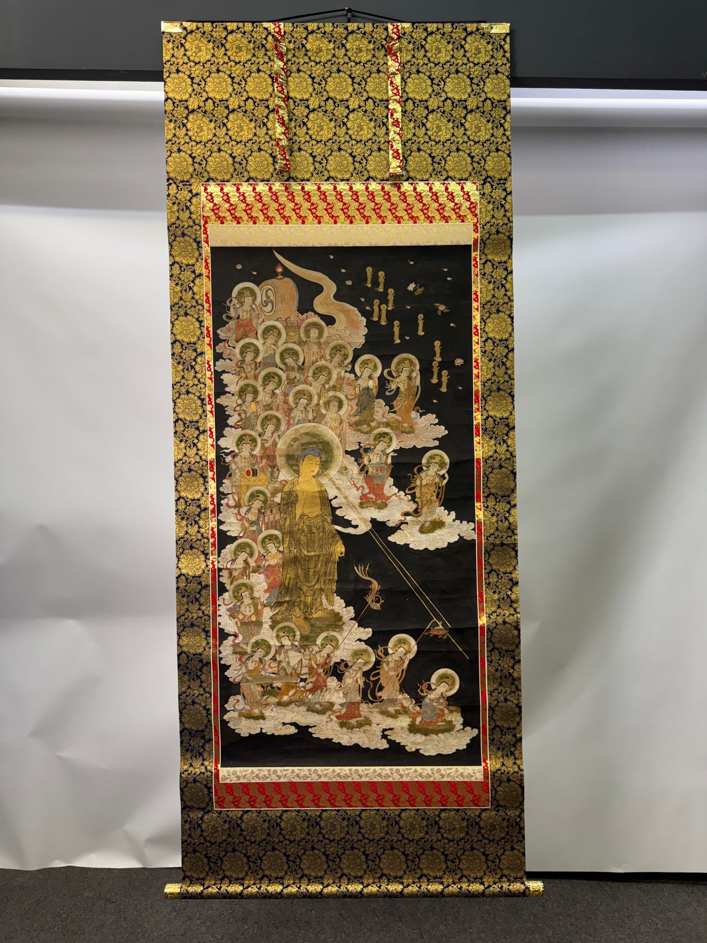 Y10995 KAKEJIKU Hanging scroll Raigo signed box Japan antique Buddhist painting