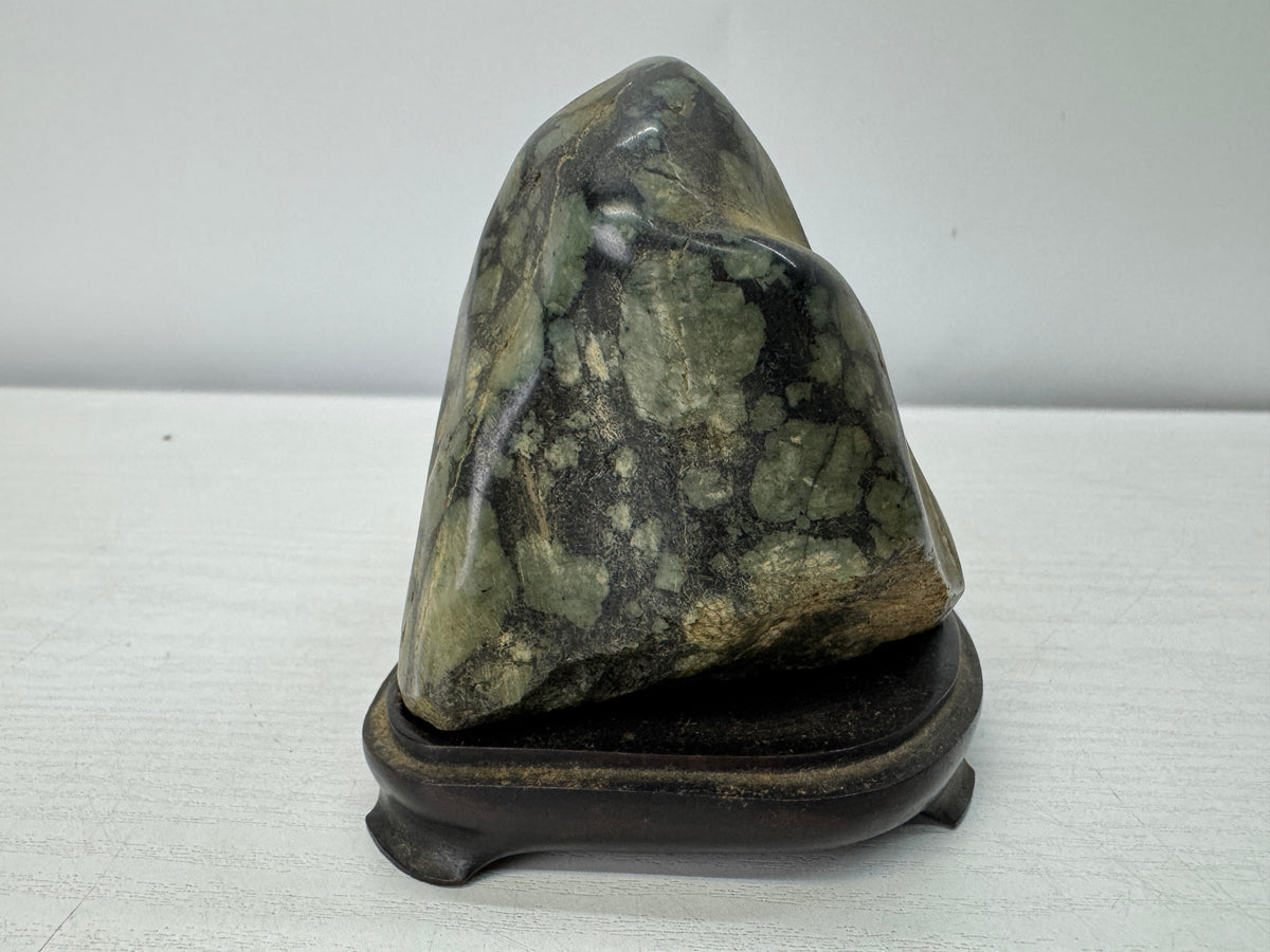 Y10997 OKIMONO Plum blossom raw stone wooden stand Japan antique interior decor