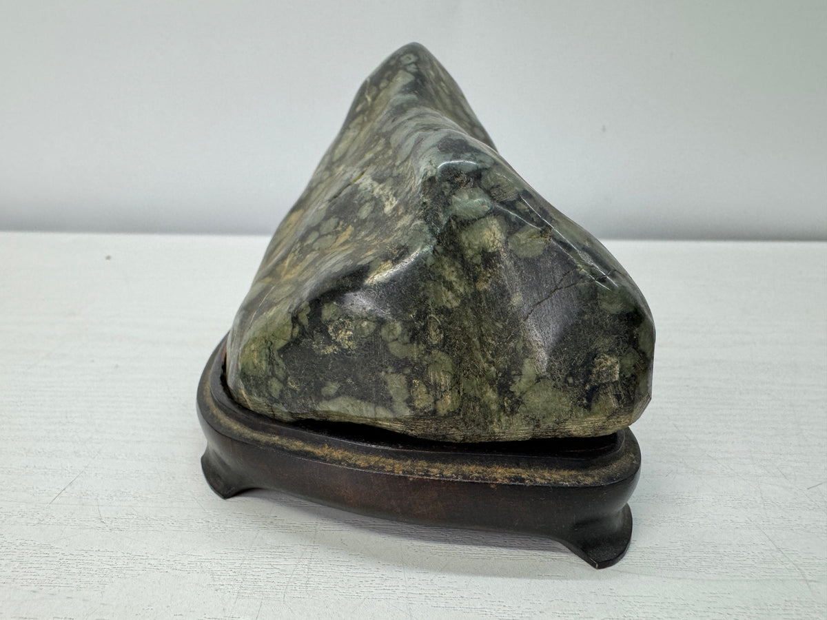 Y10997 OKIMONO Plum blossom raw stone wooden stand Japan antique interior decor
