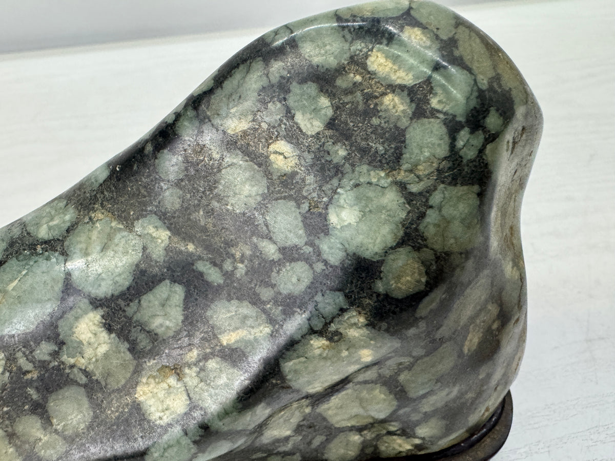 Y10997 OKIMONO Plum blossom raw stone wooden stand Japan antique interior decor