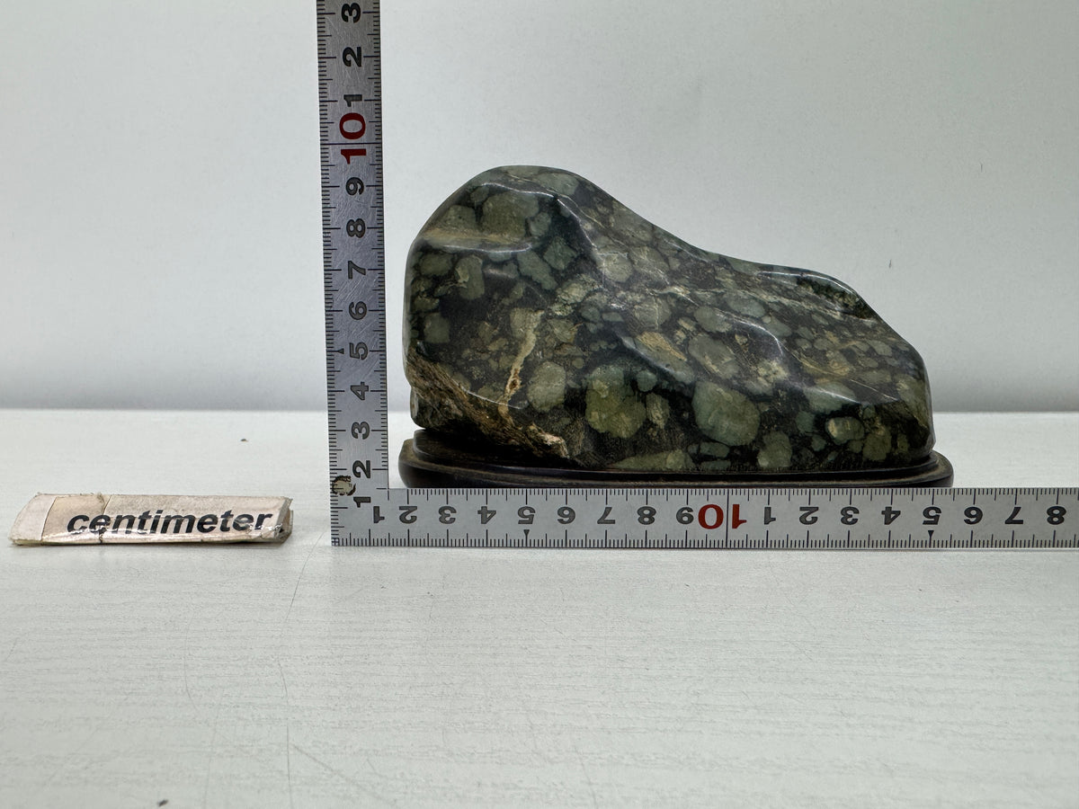 Y10997 OKIMONO Plum blossom raw stone wooden stand Japan antique interior decor
