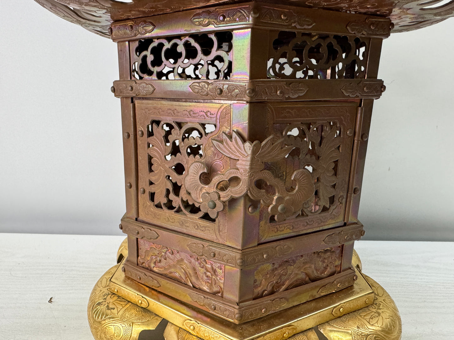Y11002 TOUROU Copper Hanging Lantern shrine temple Japanese house Japan antique