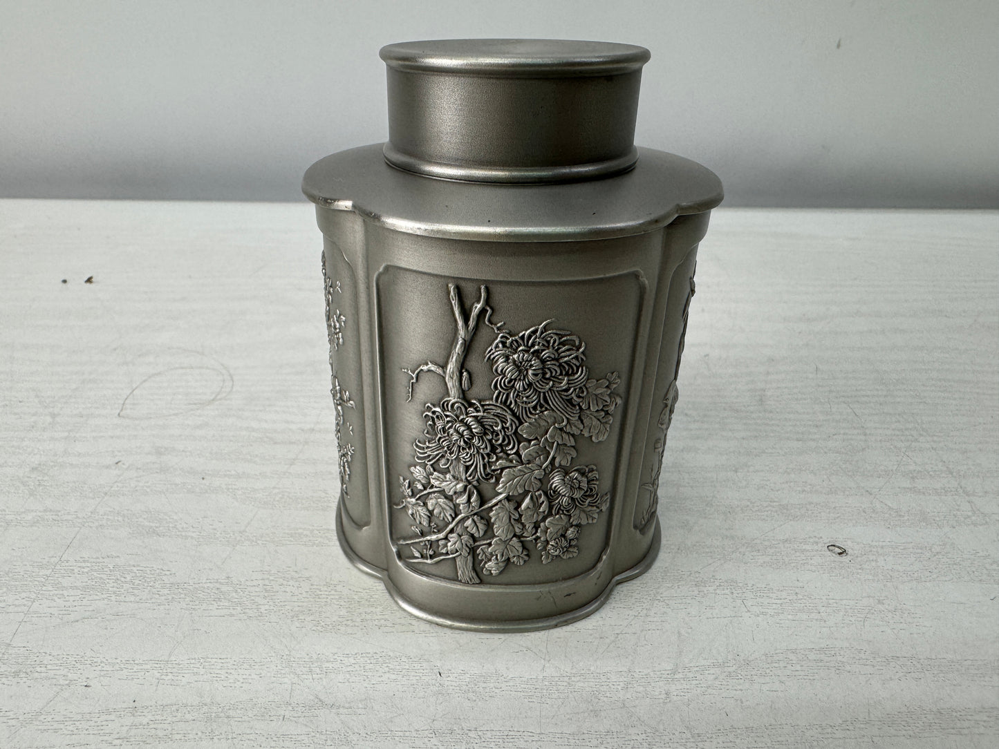 Y11004 TEA CADDY Tin container signed Japan antique tea ceremony Matcha case