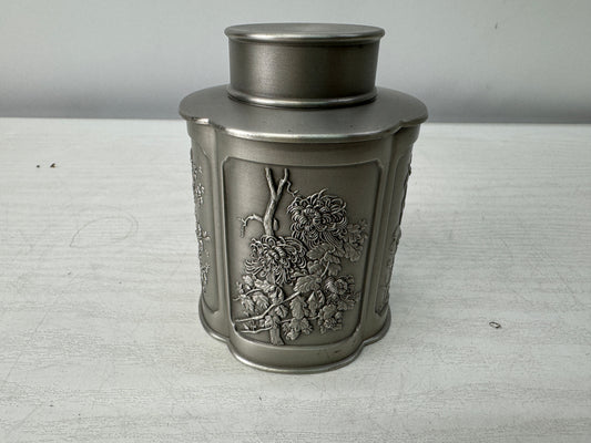 Y11004 TEA CADDY Tin container signed Japan antique tea ceremony Matcha case
