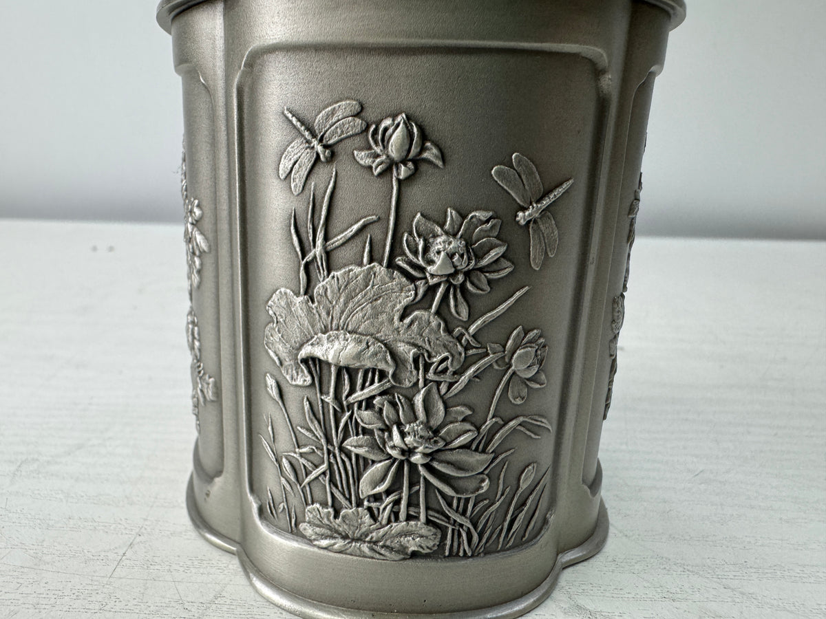 Y11004 TEA CADDY Tin container signed Japan antique tea ceremony Matcha case