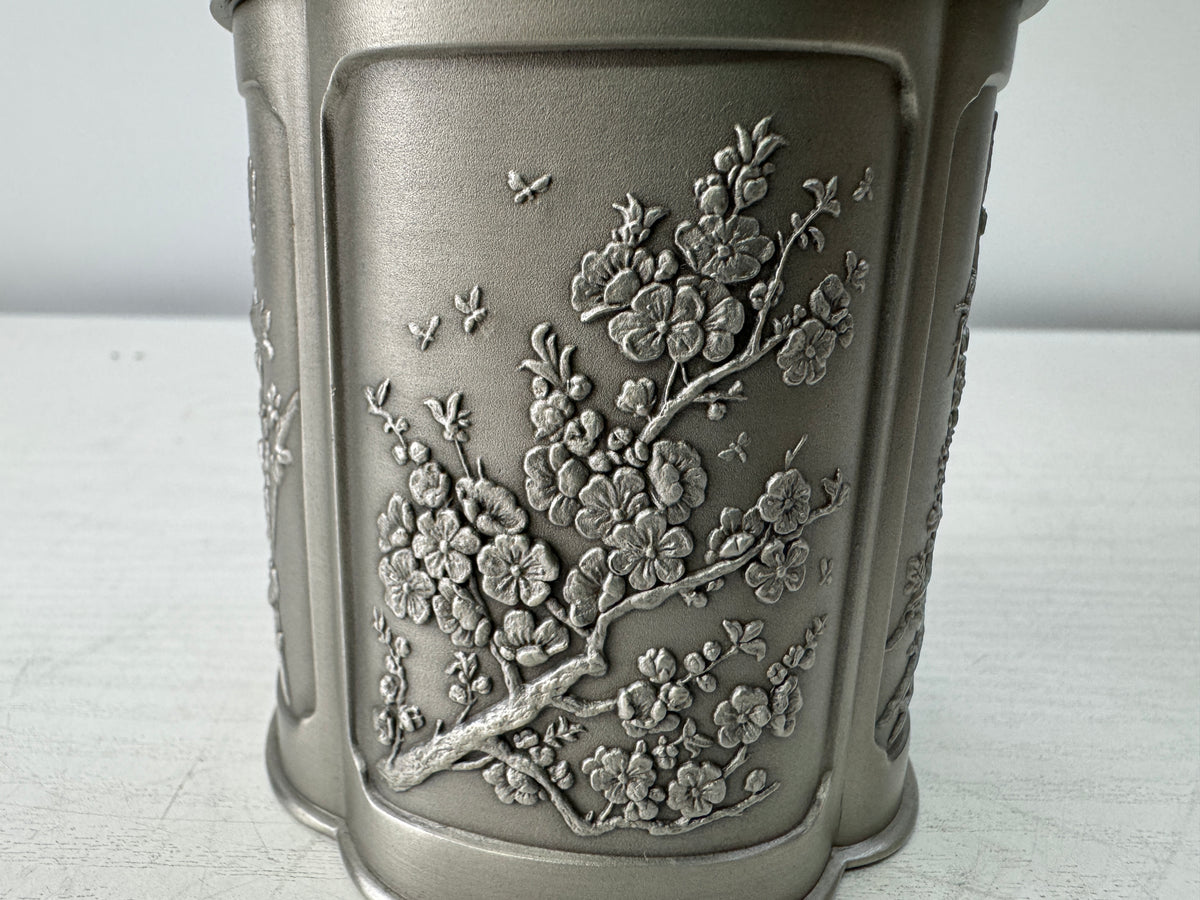 Y11004 TEA CADDY Tin container signed Japan antique tea ceremony Matcha case