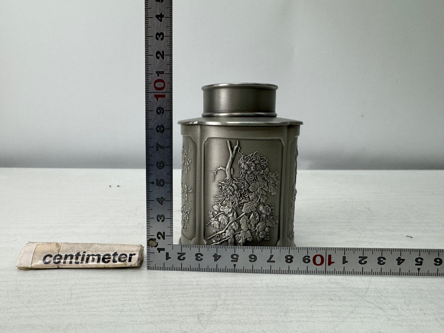 Y11004 TEA CADDY Tin container signed Japan antique tea ceremony Matcha case