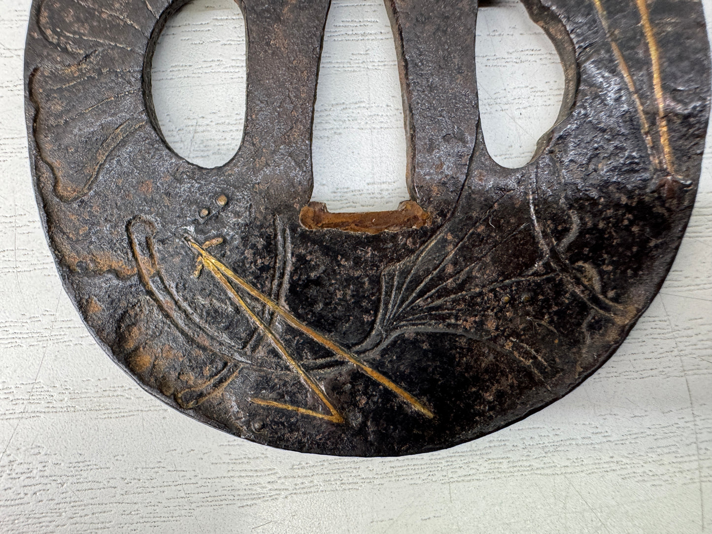 Y11008 TSUBA Iron sword guard Inlay Japan antique samurai katana koshirae bushi