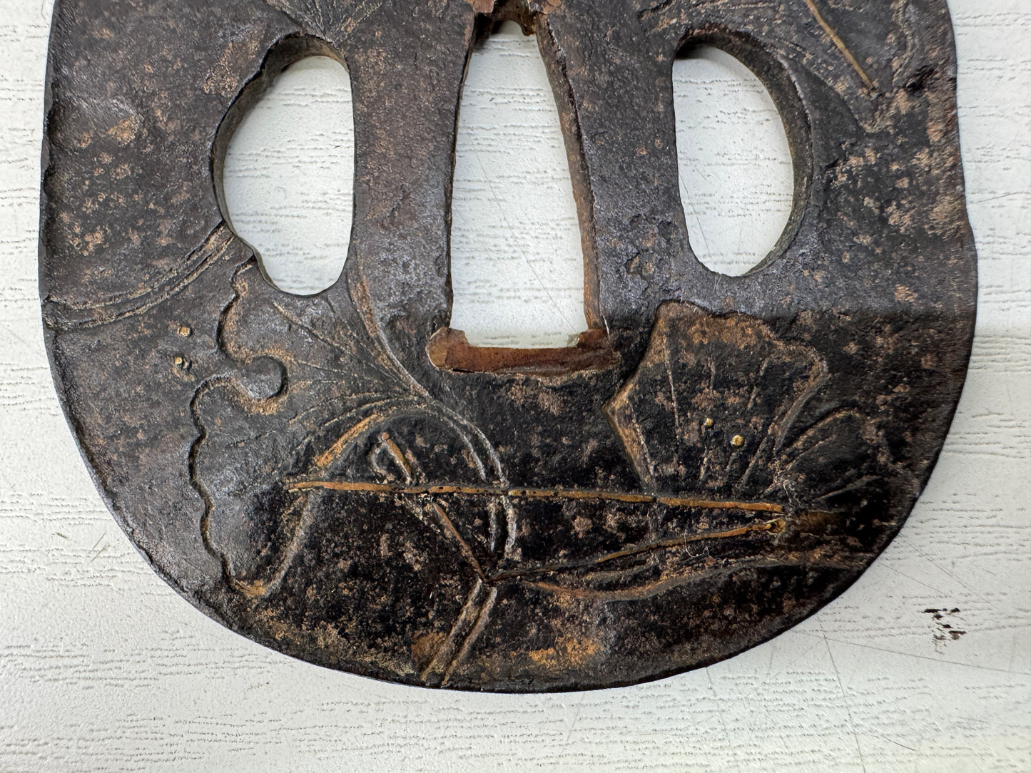 Y11008 TSUBA Iron sword guard Inlay Japan antique samurai katana koshirae bushi