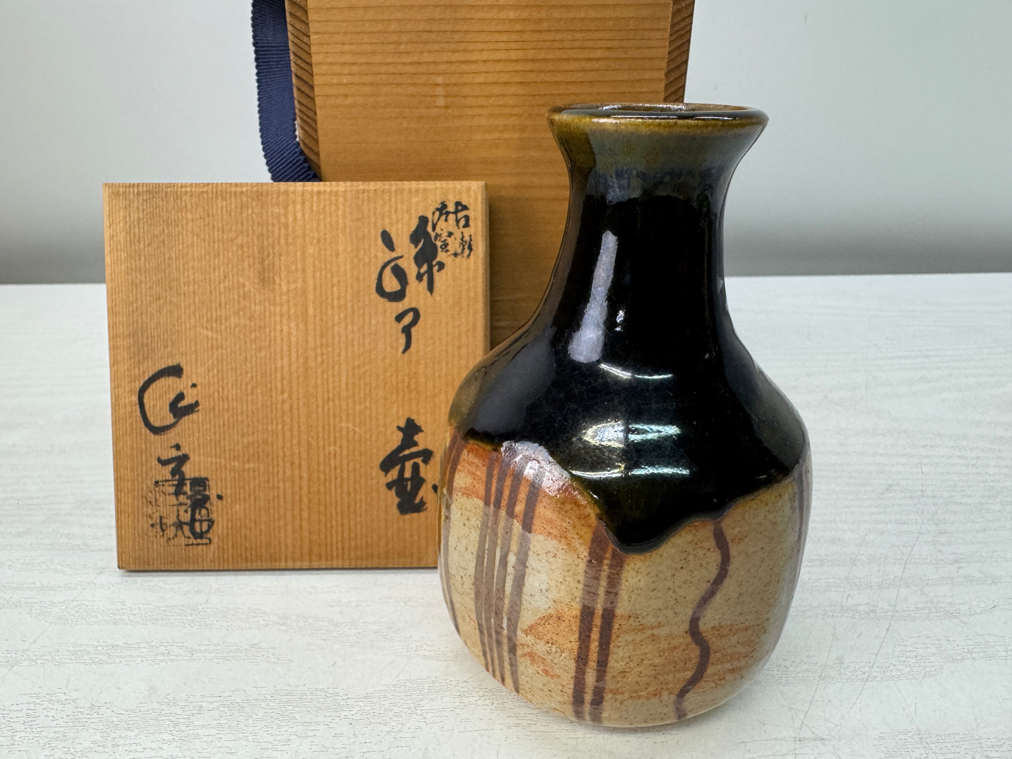 Y11010 FLOWER VASE set of 3 signed box Japan antique ikebana floral arrangement