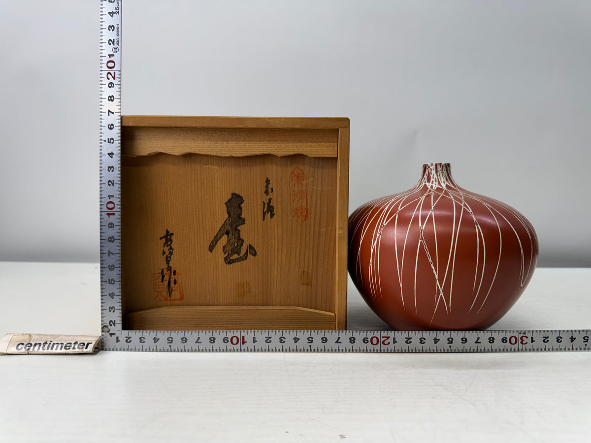 Y11010 FLOWER VASE set of 3 signed box Japan antique ikebana floral arrangement
