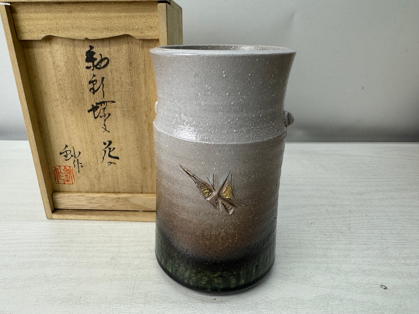 Y11011 FLOWER VASE set of 5 signed box Japan antique ikebana floral arrangement