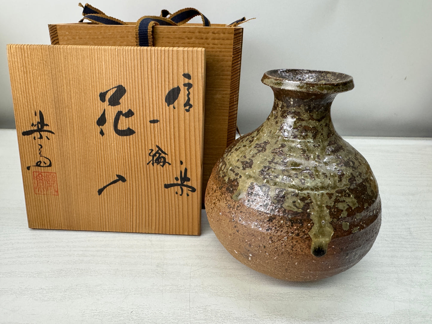 Y11011 FLOWER VASE set of 5 signed box Japan antique ikebana floral arrangement