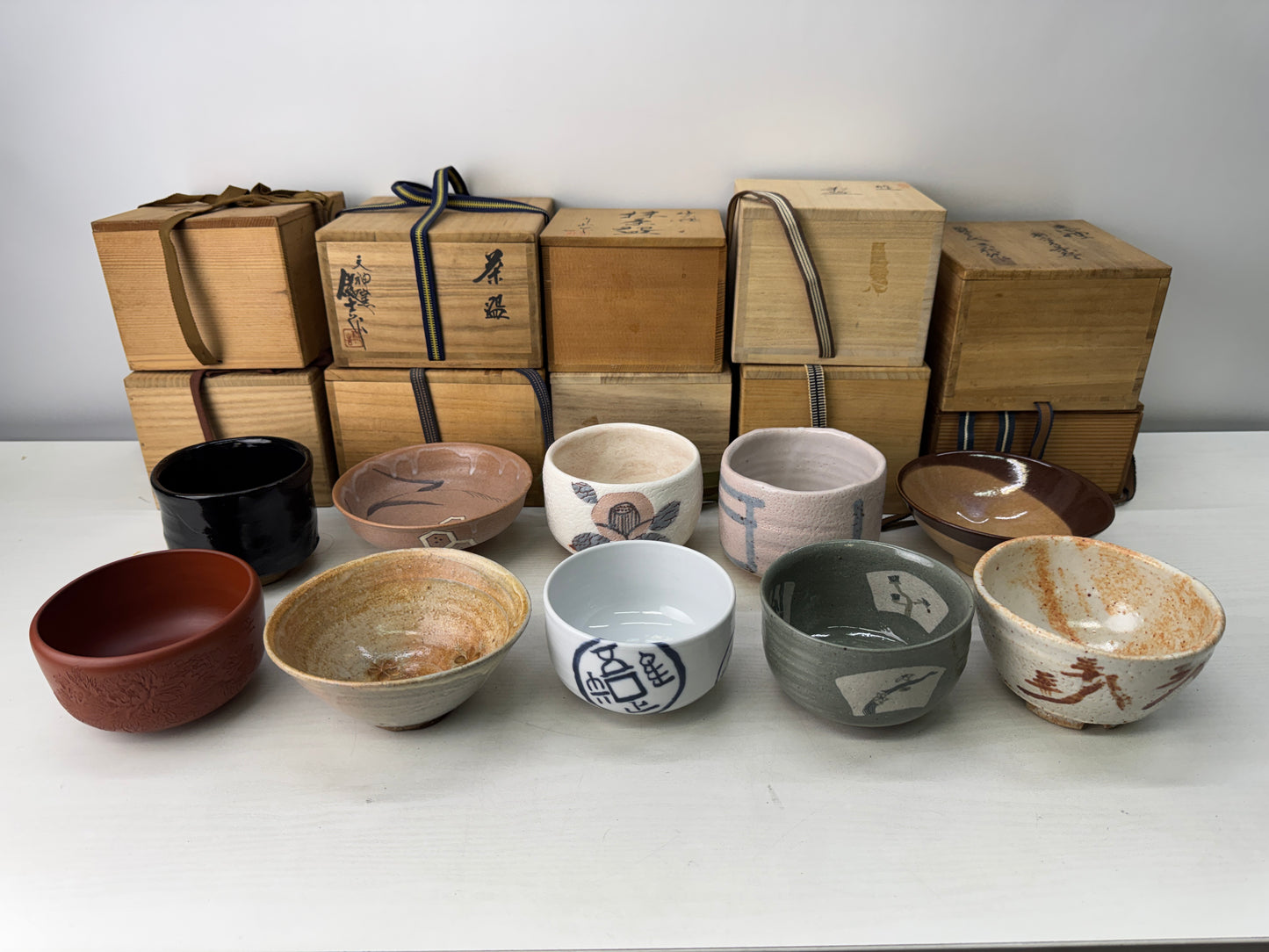 Y11018 CHAWAN Matcha bowls set of 10 signed box Japan antique tea ceremony cup