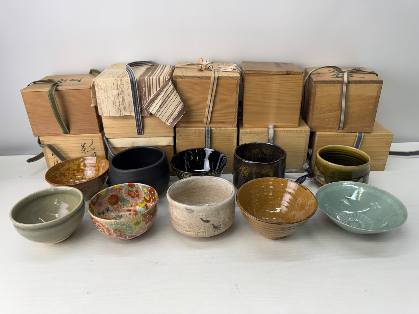 Y11019 CHAWAN Matcha bowls set of 10 signed box Japan antique tea ceremony cup