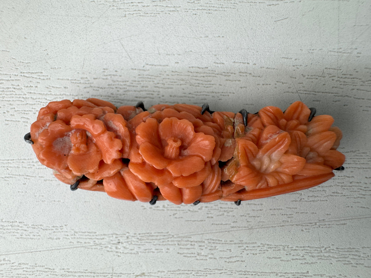 Y11021 OBIDOME Genuine Coral Sash clip brooch Japan antique kimono accessory