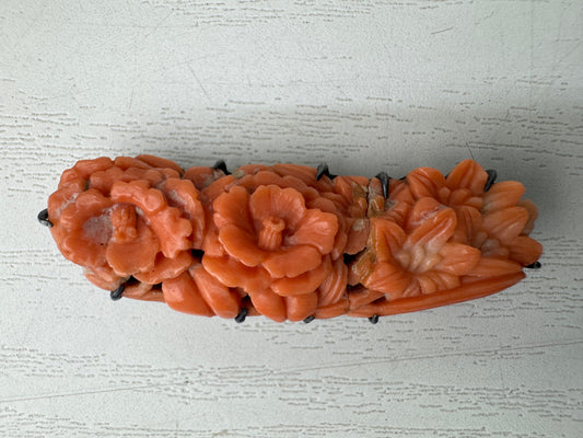 Y11021 OBIDOME Genuine Coral Sash clip brooch Japan antique kimono accessory