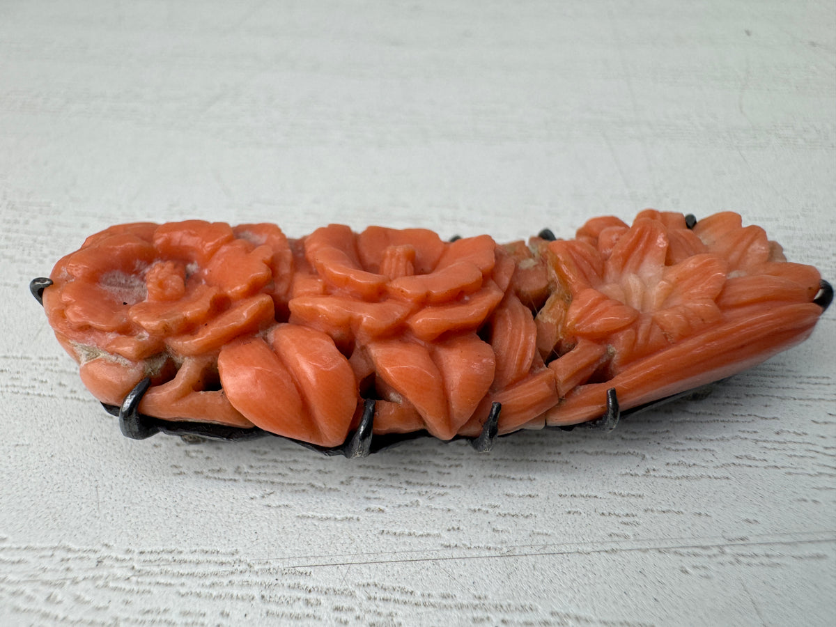 Y11021 OBIDOME Genuine Coral Sash clip brooch Japan antique kimono accessory