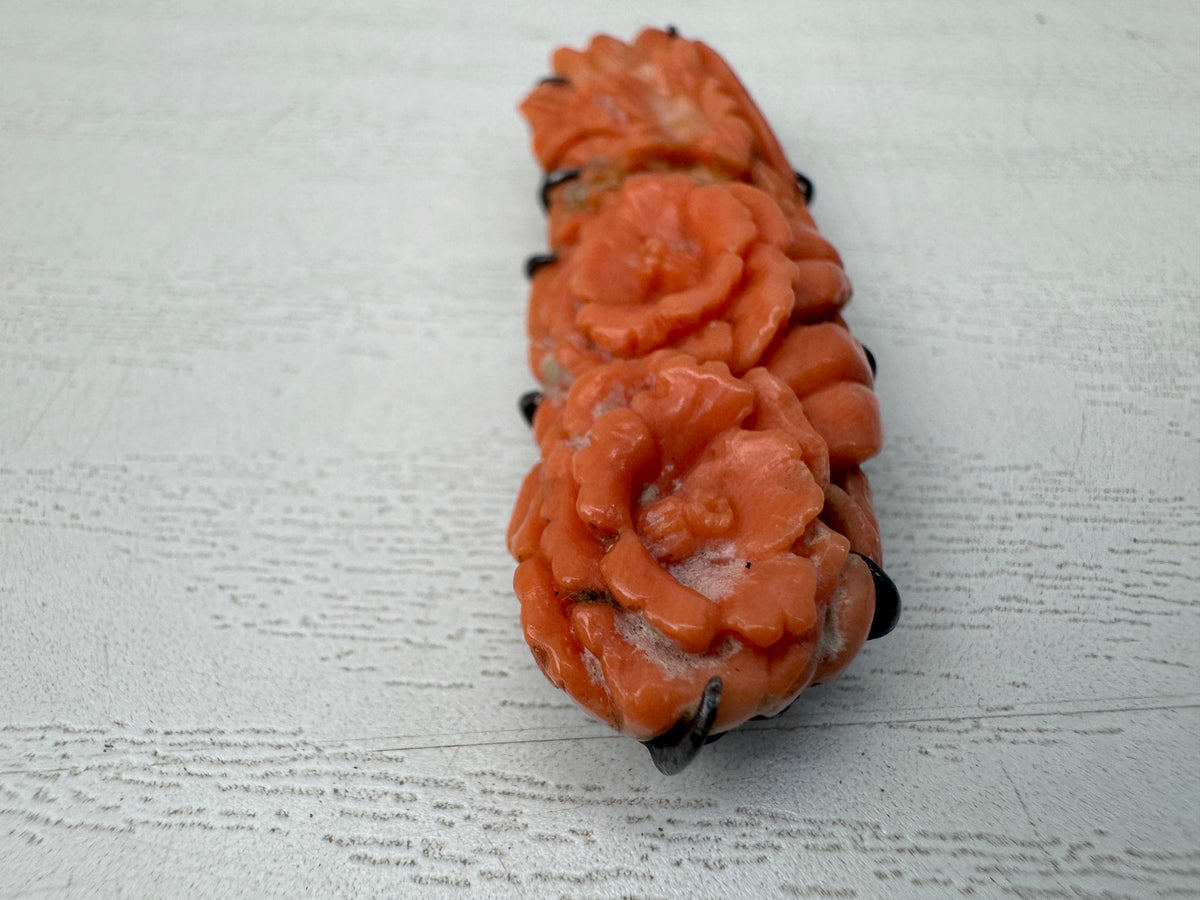 Y11021 OBIDOME Genuine Coral Sash clip brooch Japan antique kimono accessory