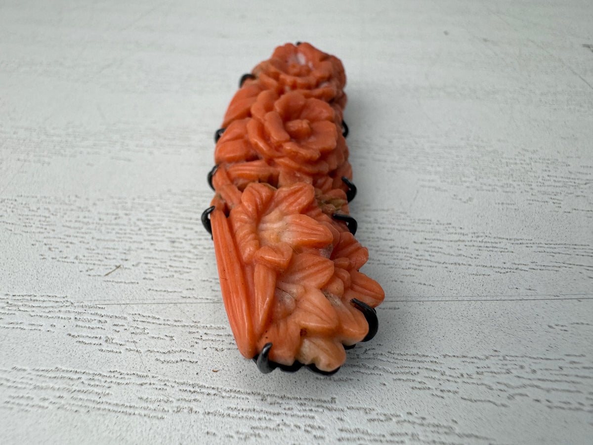 Y11021 OBIDOME Genuine Coral Sash clip brooch Japan antique kimono accessory