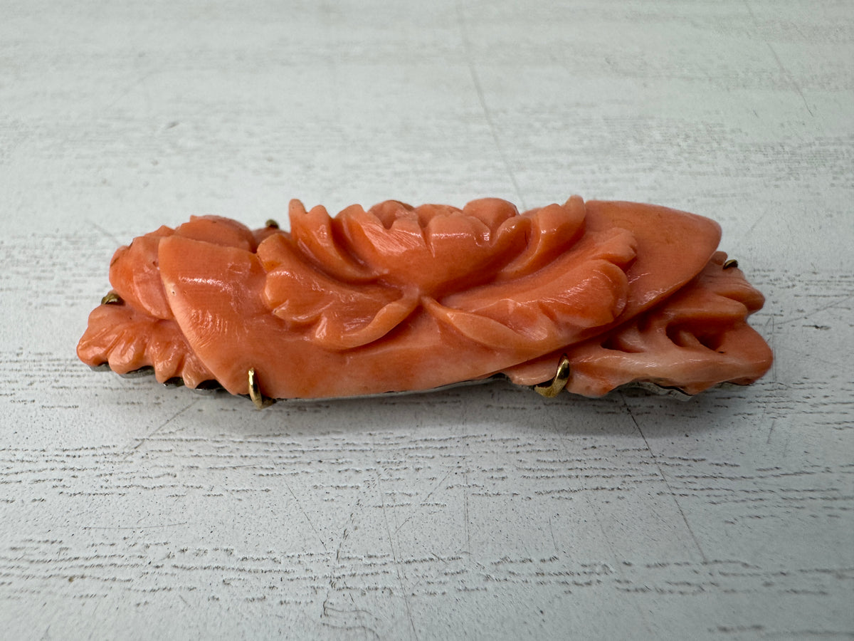 Y11022 OBIDOME Genuine Coral Sash clip brooch Japan antique kimono accessory