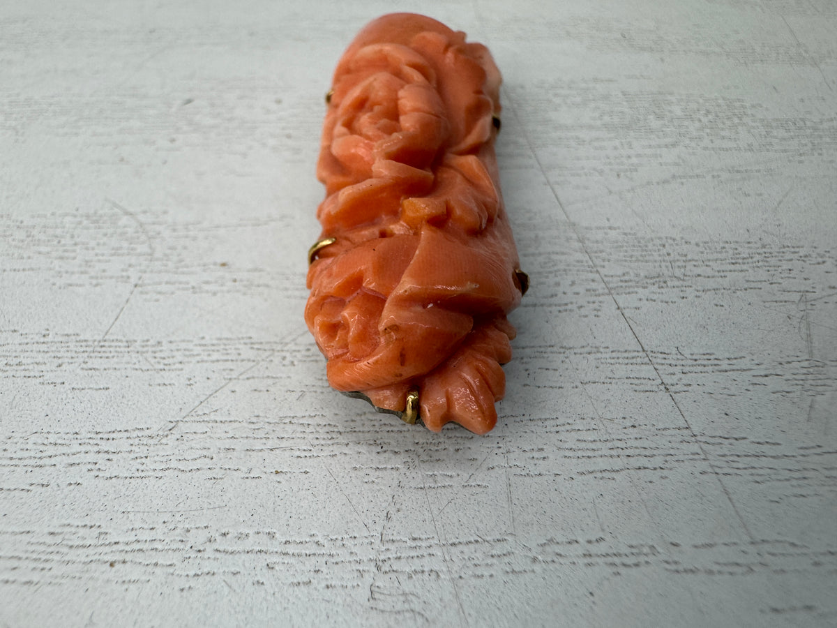 Y11022 OBIDOME Genuine Coral Sash clip brooch Japan antique kimono accessory