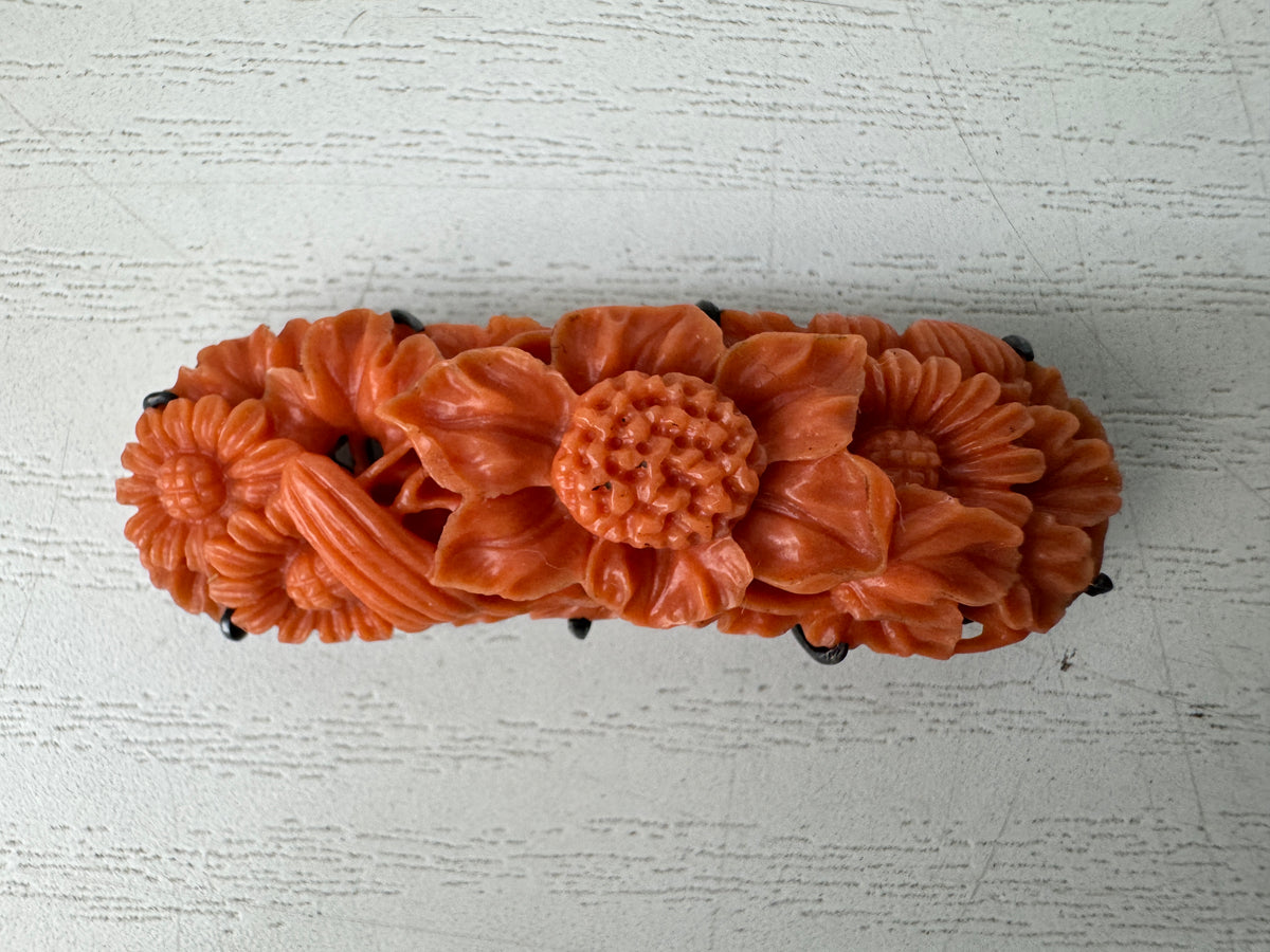 Y11023 OBIDOME Genuine Coral Sash clip brooch Japan antique kimono accessory