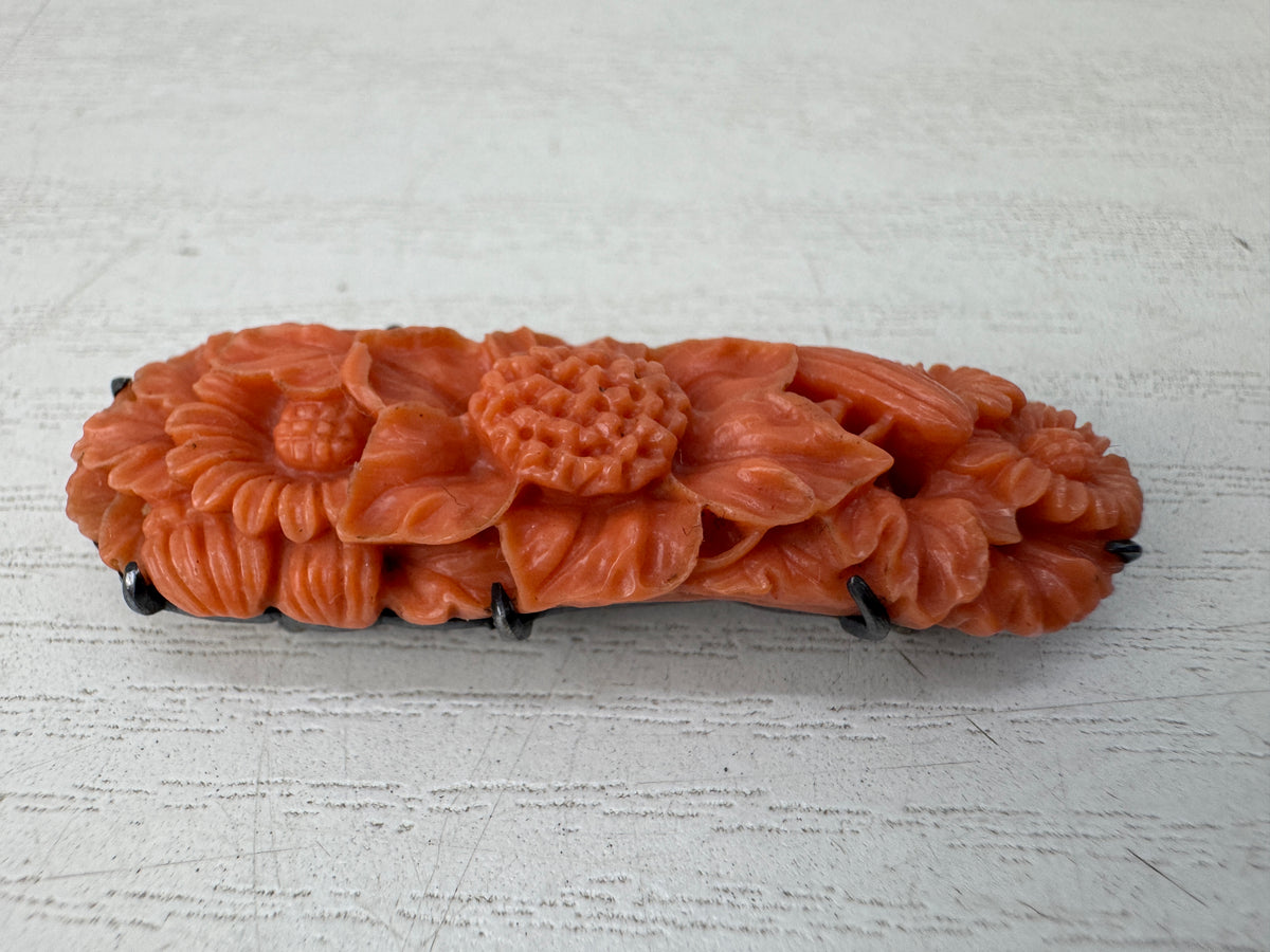 Y11023 OBIDOME Genuine Coral Sash clip brooch Japan antique kimono accessory