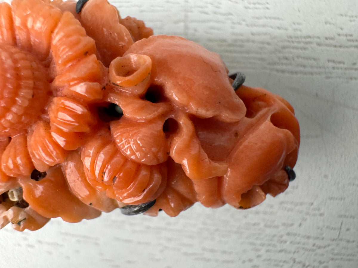 Y11024 OBIDOME Genuine Coral Sash clip brooch Japan antique kimono accessory