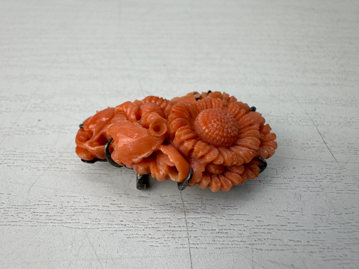 Y11024 OBIDOME Genuine Coral Sash clip brooch Japan antique kimono accessory