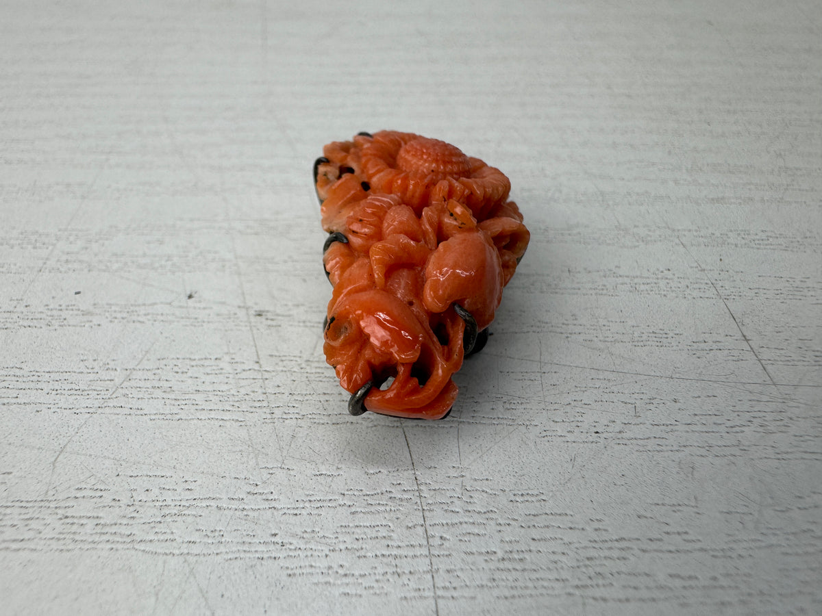 Y11024 OBIDOME Genuine Coral Sash clip brooch Japan antique kimono accessory