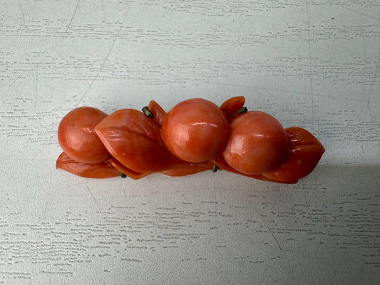 Y11025 BROOCH Genuine coral Tree fruit motif Japan antique accessory fashion