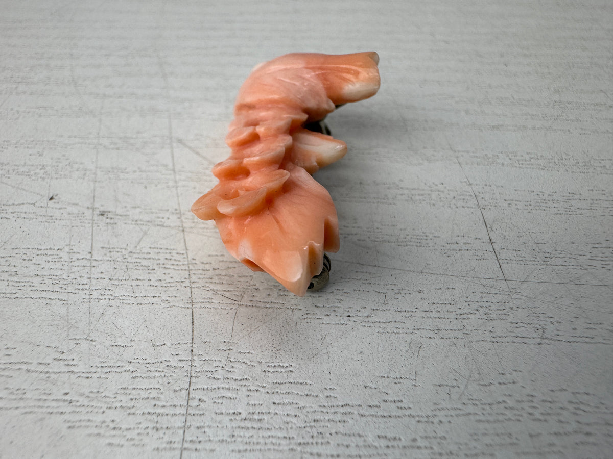 Y11027 BROOCH Genuine Coral Floral sculpture Japan antique accessory fashion