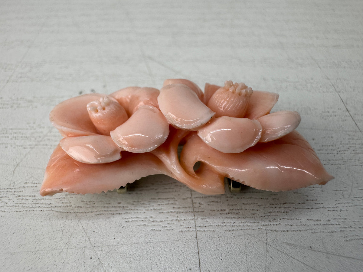 Y11029 OBIDOME Genuine Coral Sash clip brooch Japan antique kimono accessory