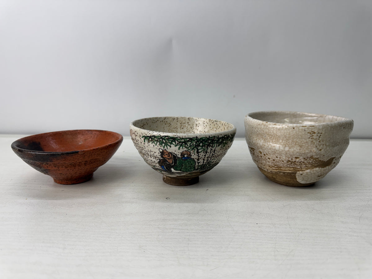 Y11031 CHAWAN Matcha bowl set of 5 box Japan antique tea ceremony pottery cup