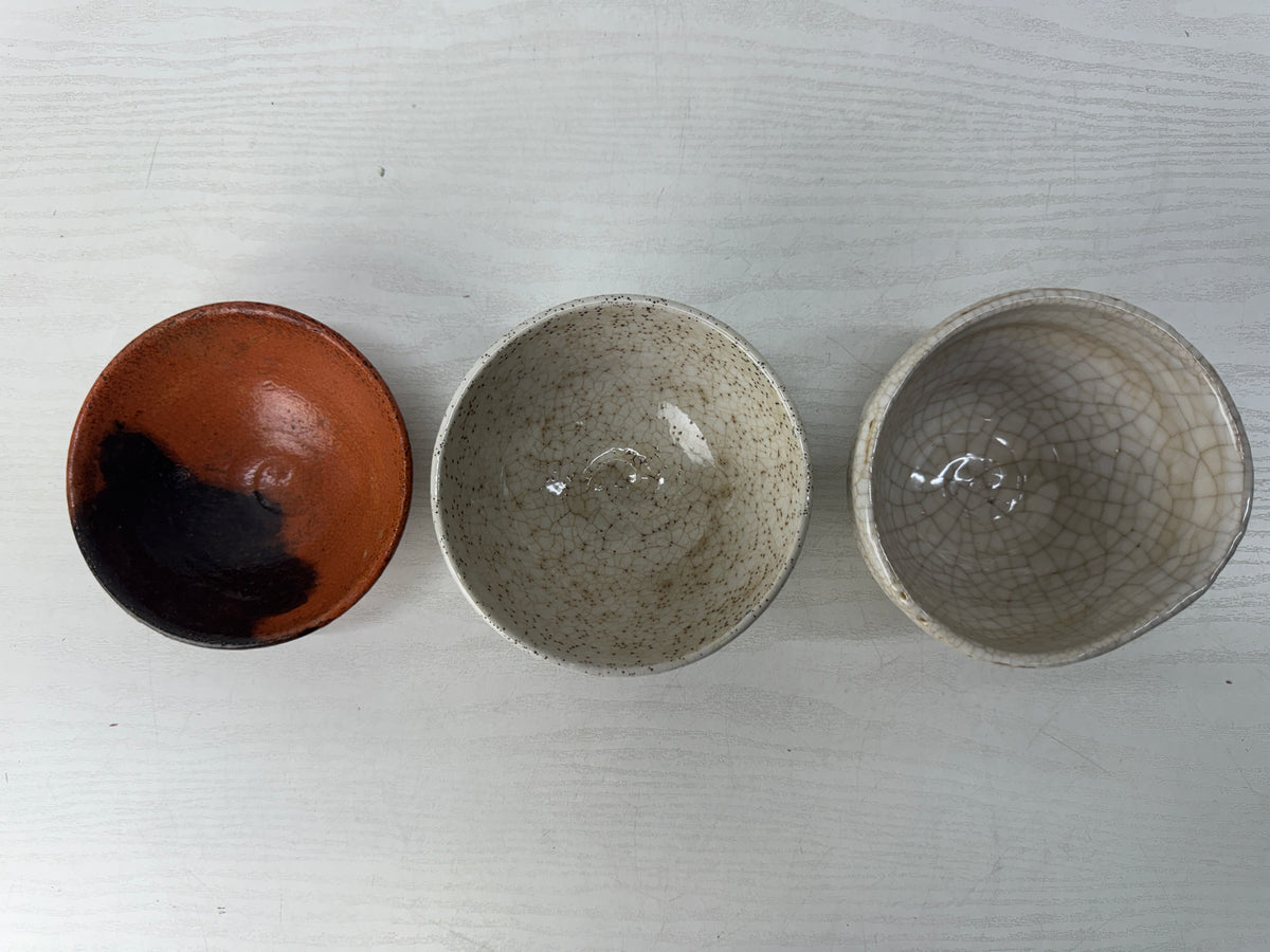 Y11031 CHAWAN Matcha bowl set of 5 box Japan antique tea ceremony pottery cup