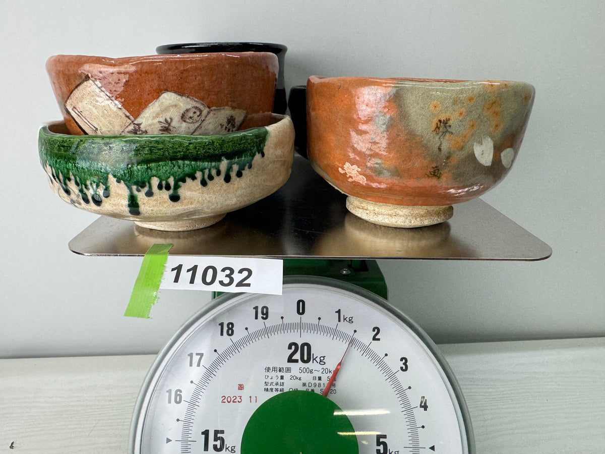 Y11032 CHAWAN Raku-ware Matcha bowl set of 5 signed Japan antique tea ceremony