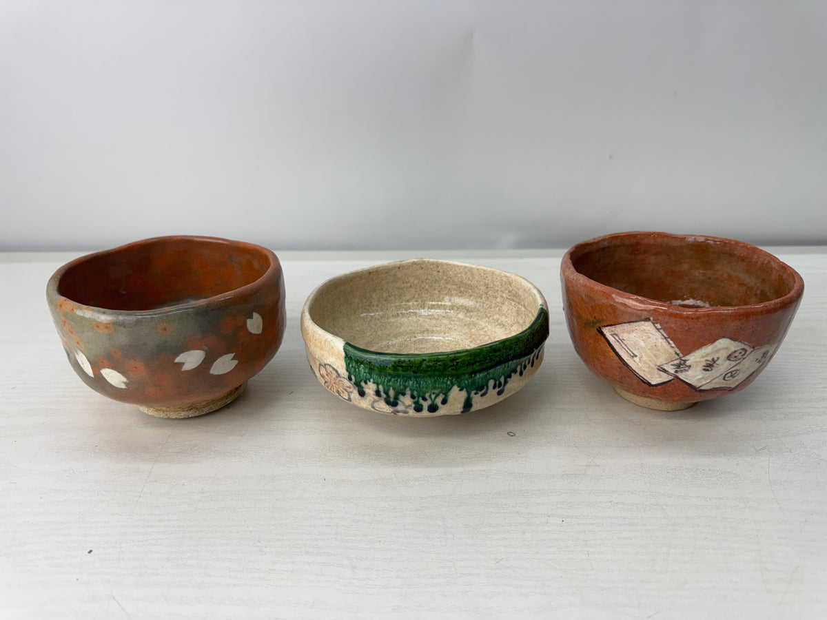 Y11032 CHAWAN Raku-ware Matcha bowl set of 5 signed Japan antique tea ceremony