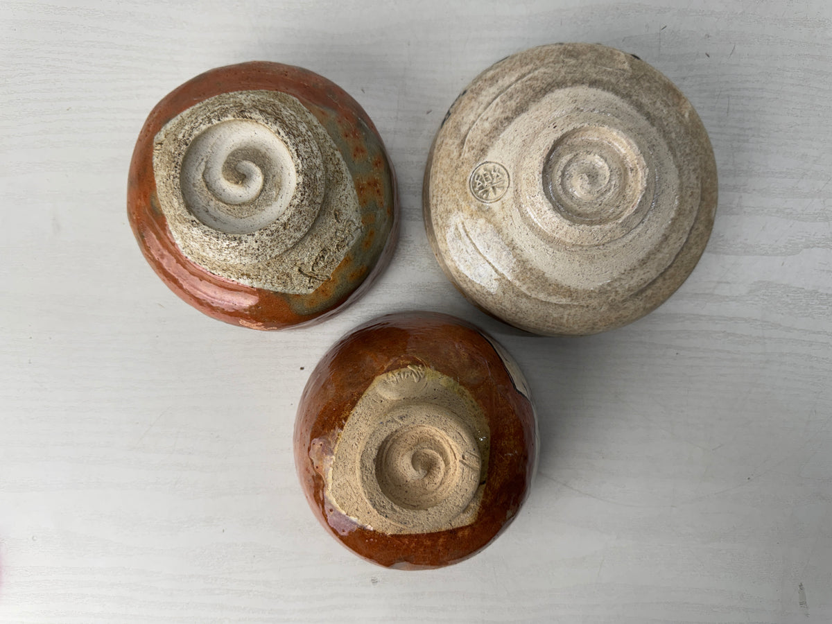 Y11032 CHAWAN Raku-ware Matcha bowl set of 5 signed Japan antique tea ceremony