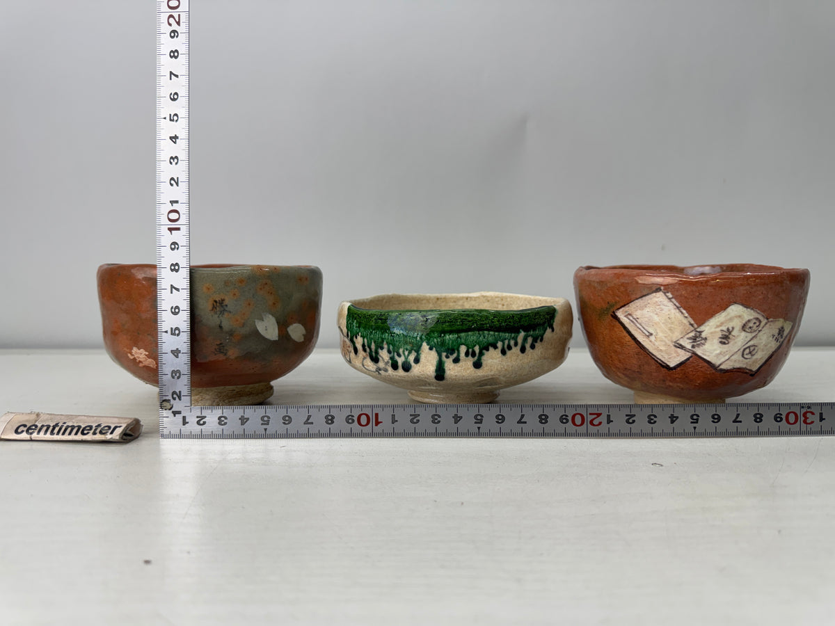 Y11032 CHAWAN Raku-ware Matcha bowl set of 5 signed Japan antique tea ceremony