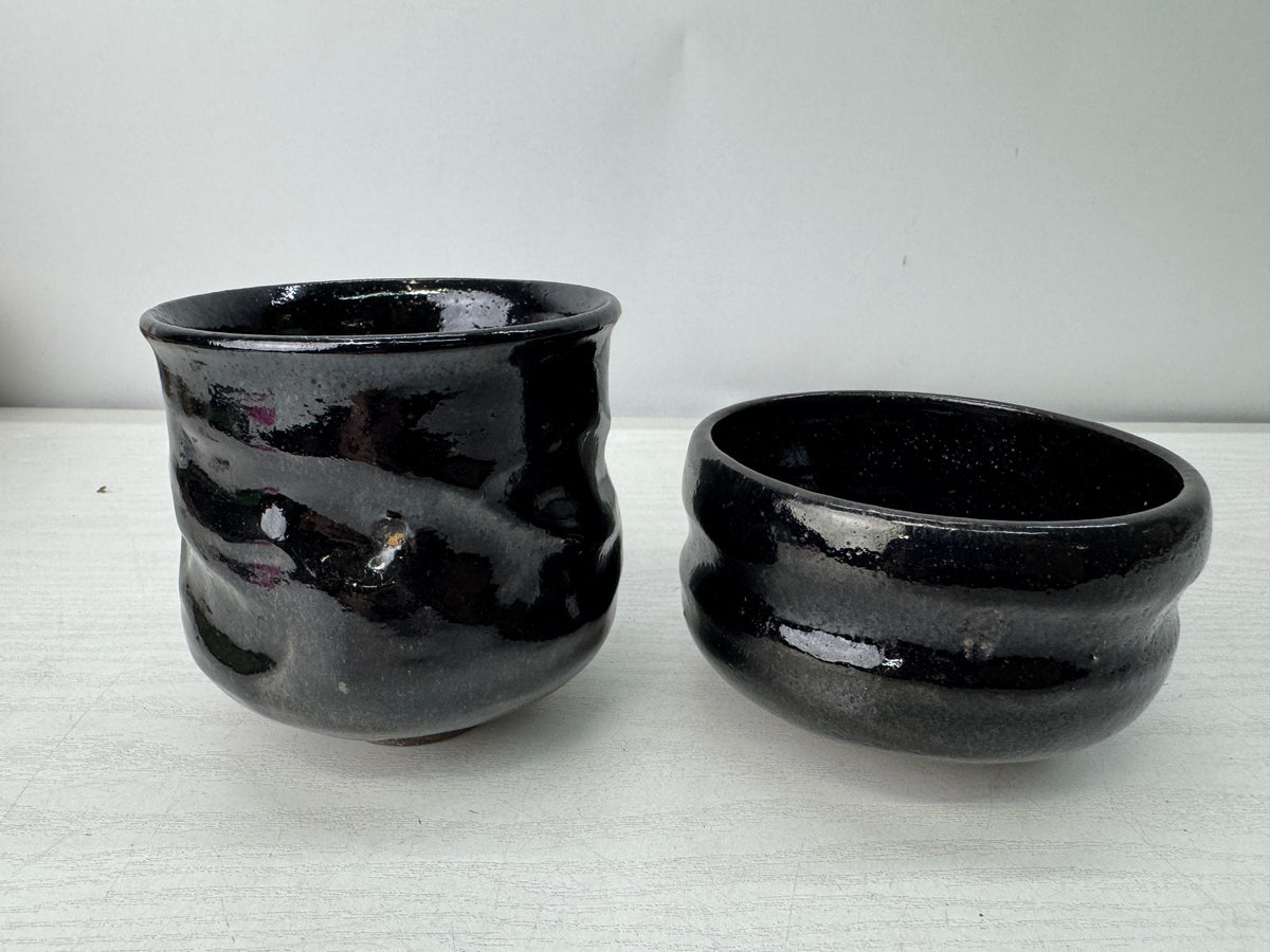Y11032 CHAWAN Raku-ware Matcha bowl set of 5 signed Japan antique tea ceremony