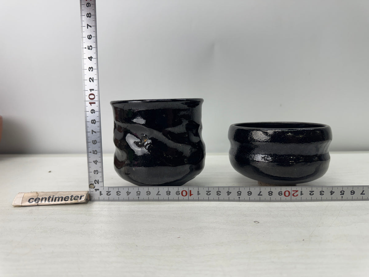 Y11032 CHAWAN Raku-ware Matcha bowl set of 5 signed Japan antique tea ceremony