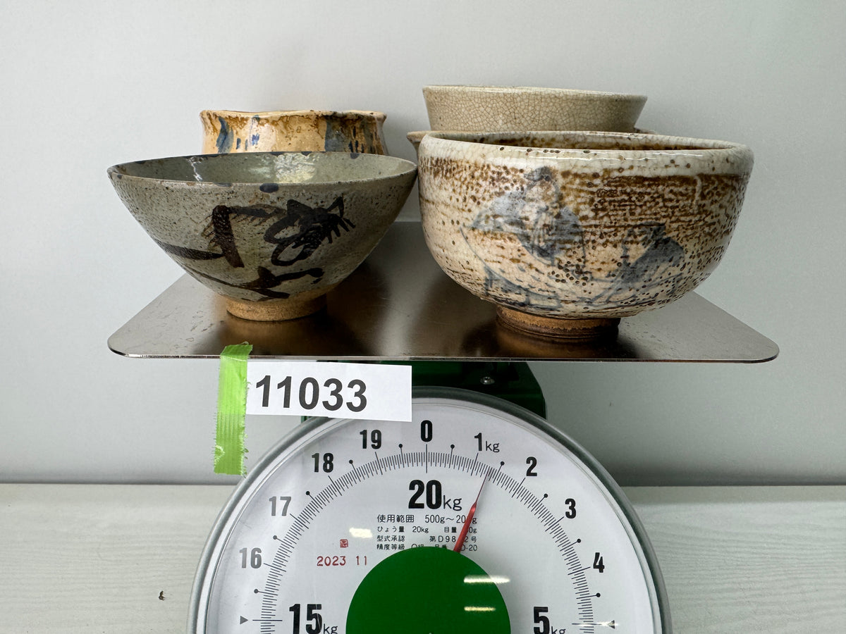 Y11033 CHAWAN Matcha bowl set of 5 no boxes Japan antique tea ceremony pottery