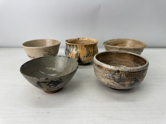 Y11033 CHAWAN Matcha bowl set of 5 no boxes Japan antique tea ceremony pottery