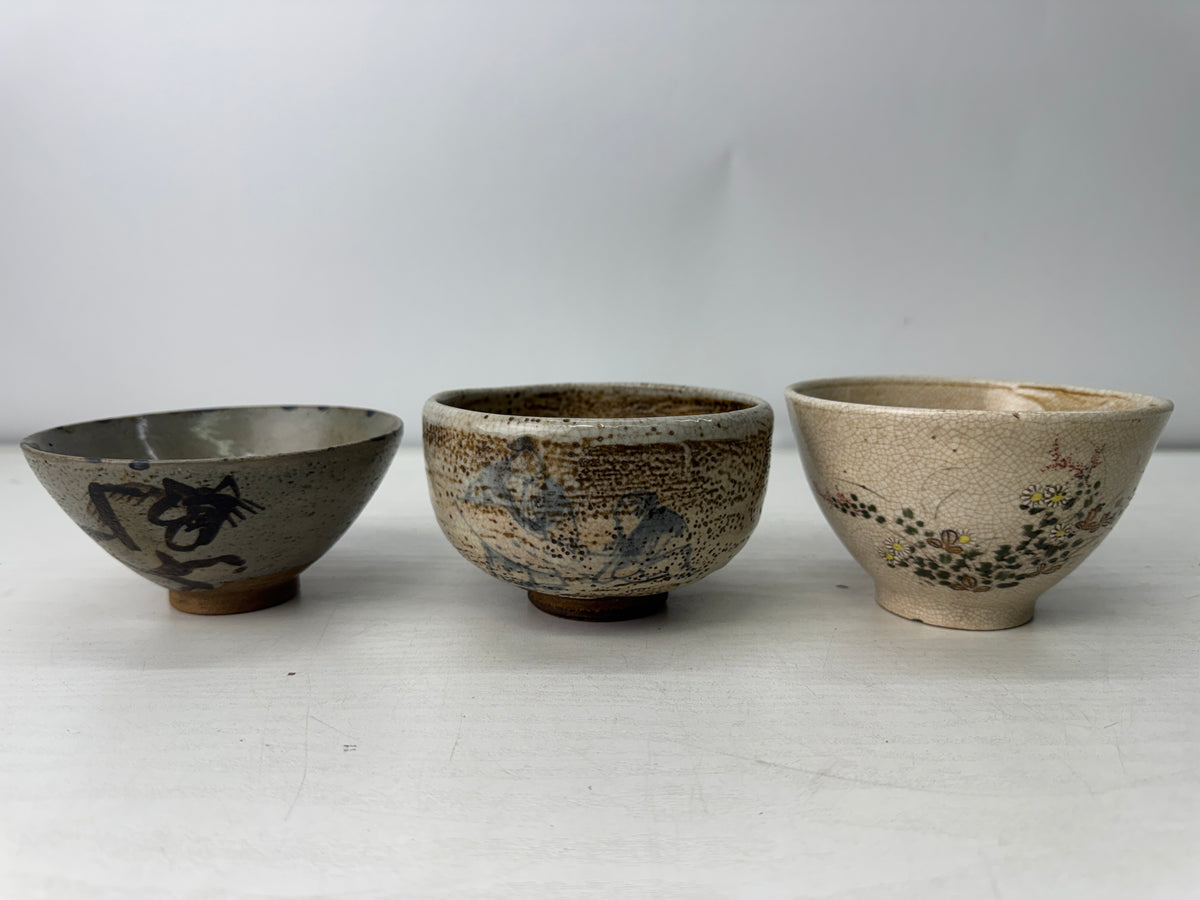 Y11033 CHAWAN Matcha bowl set of 5 no boxes Japan antique tea ceremony pottery