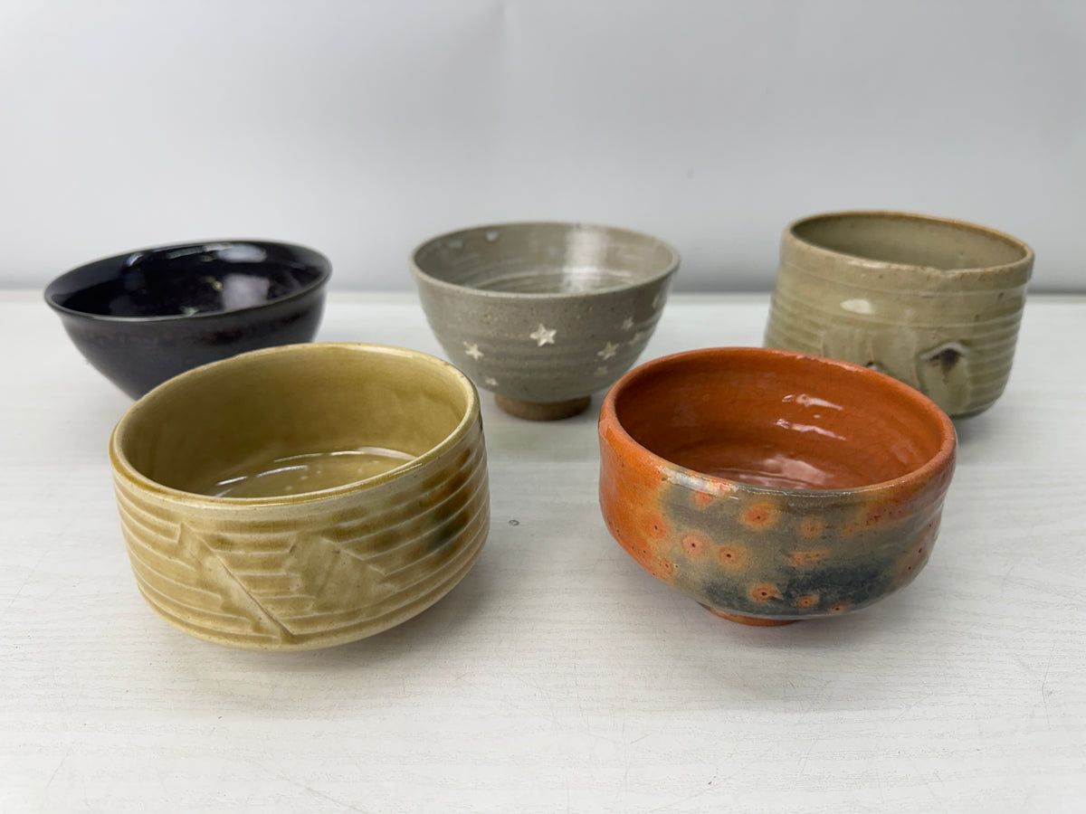 Y11034 CHAWAN Matcha bowl set of 5 no boxes Japan antique tea ceremony pottery