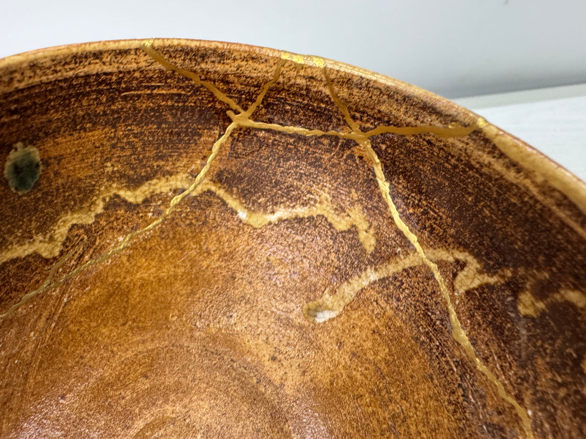 Y11036 CHAWAN KiSeto-ware kintsugi bowl signed Japan antique tea ceremony cup